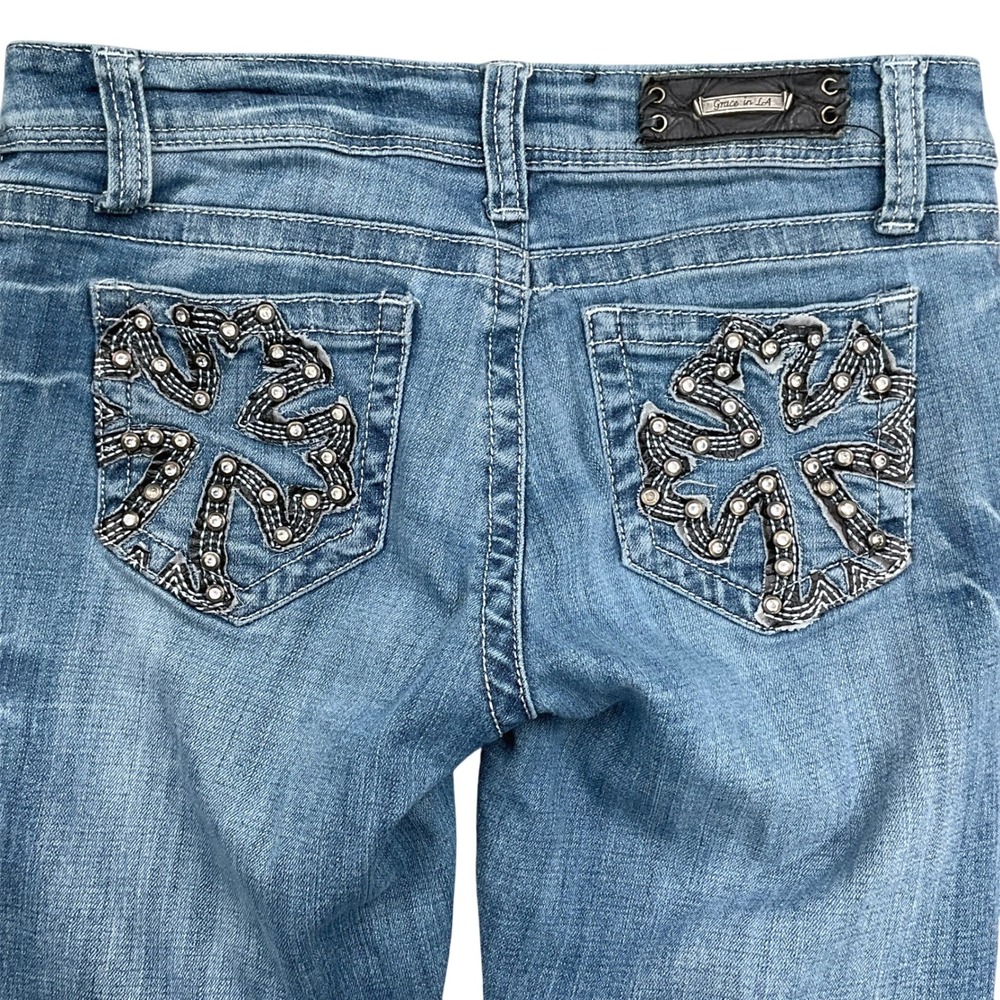 Grace in LA Jeans Women 9 Blue Rhinestone Embellished Skinny Leg Denim Stretch